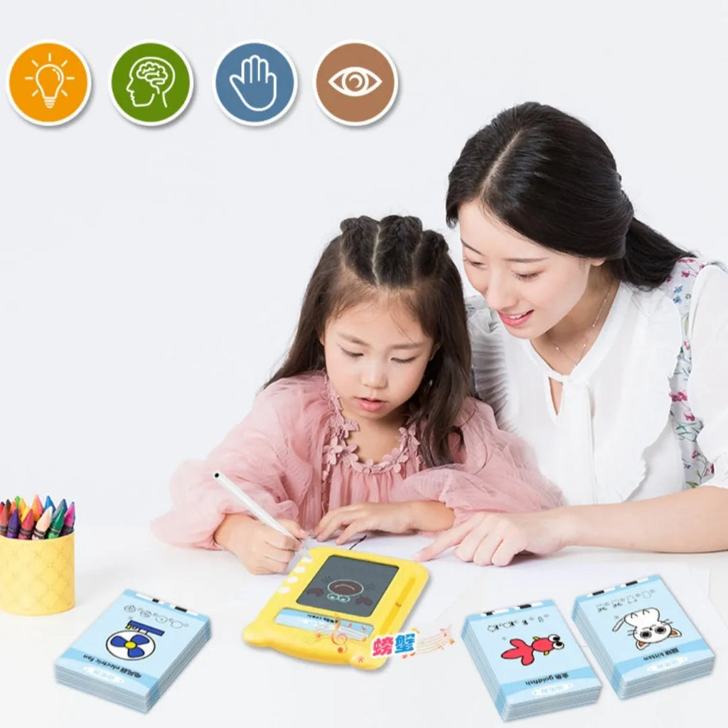 Yellow ABS bilingual early education learning machine with educational cards