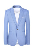 Men's Western style casual suit jacket in light blue and pink colours with city fashion design