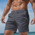 Men's straight-leg casual sports shorts in a solid colour, made from cotton blend fabric