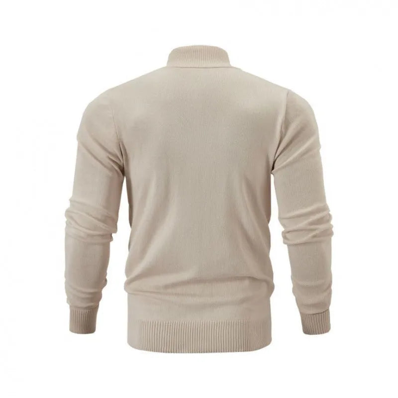 Loose fit cotton cardigan sweater with a front zip fastening, shown in apricot colour.