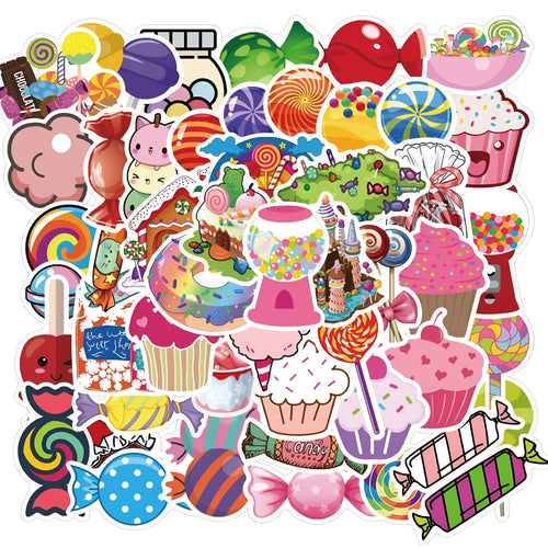 50 colourful Candy graffiti stickers with cartoon designs measuring 4-6cm