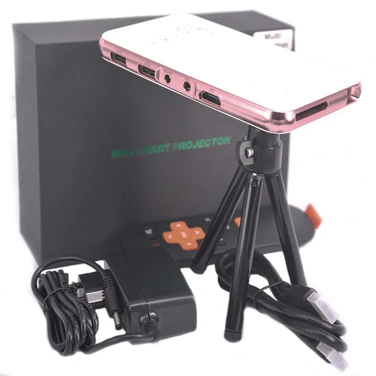 White and rose gold miniature DLP Android projector with compact portable design