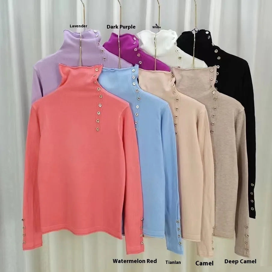 Slim fit short length knitted bottoming shirt in core-spun yarn, shown in a selected colour.