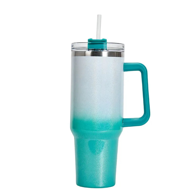 Large stainless steel vacuum insulation cup with double-layer construction in rainbow colour option