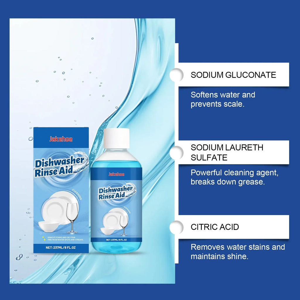 237mL bottle of dishwasher detergent aid for removing stains and oil from kitchenware