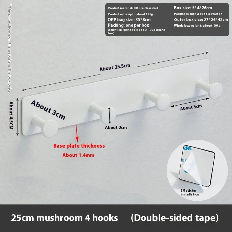 Modern iron adhesive wall hook with multiple rows, shown in white with mounting tape.