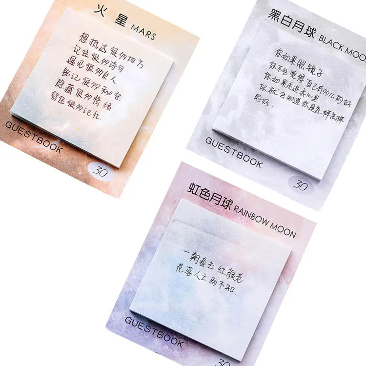 Square planet sticky notes pad with oil painting artwork showing 7.3cm sheets