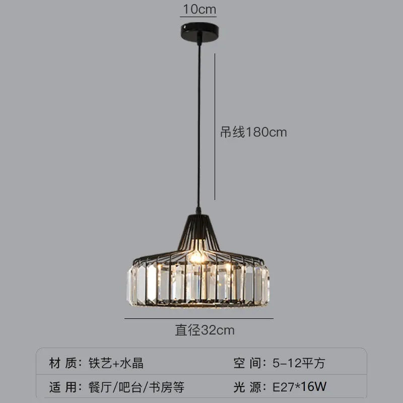 Modern crystal bedside lamp with light luxury chandelier design in black finish