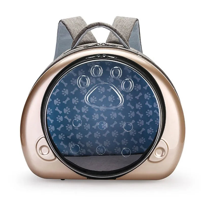 Transparent space capsule design cat carrier bag in a choice of rose gold, silver or champagne gold colour.