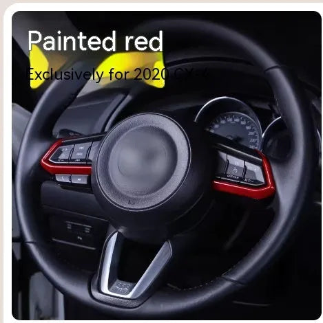Atz modified vehicle steering wheel decorative sticker set showing aluminum alloy hollow button styles in brushed red, silver, and blue finishes