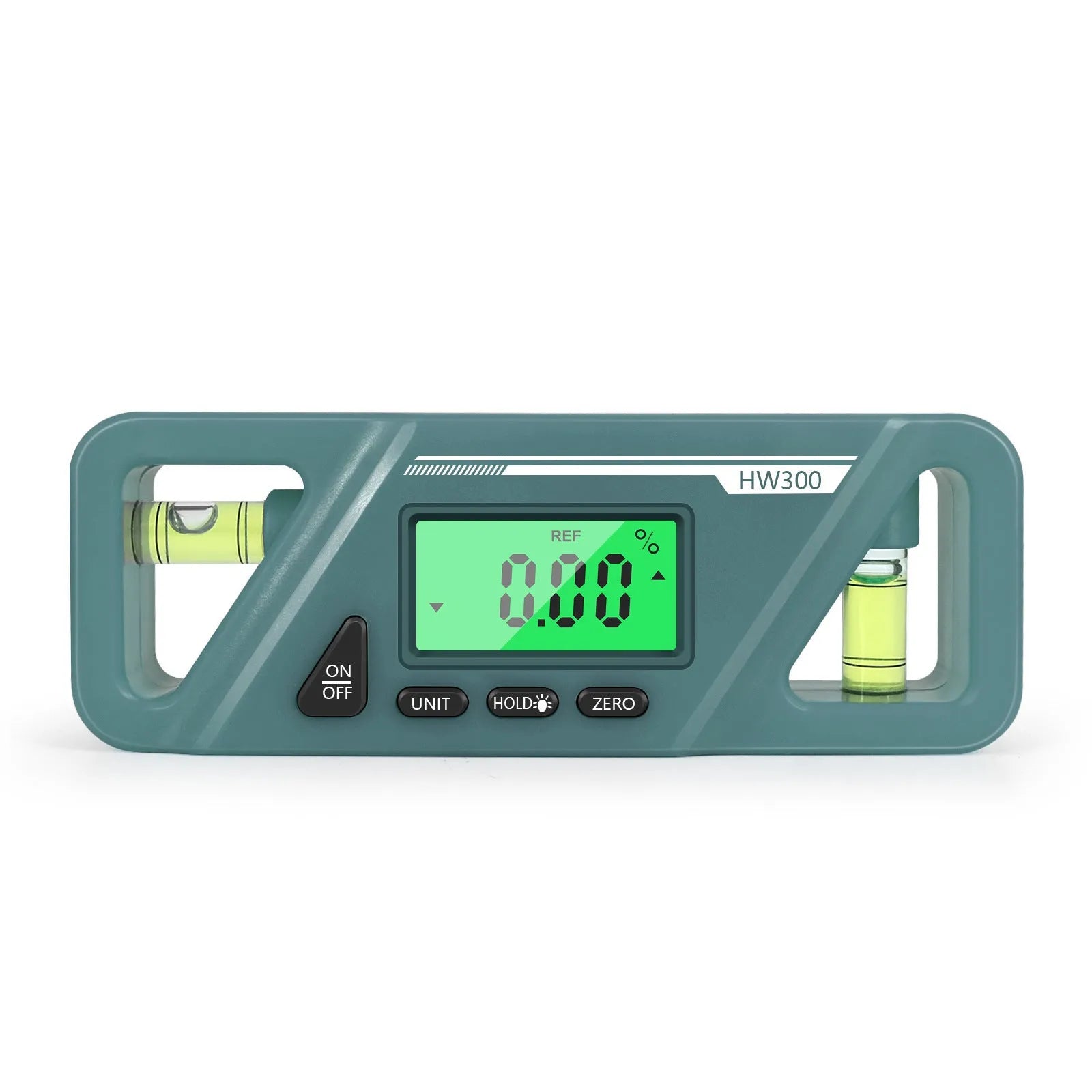 HW300 digital magnetic inclinometer angle gauge showing display and compact 115mm size