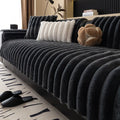 Striped Rabbit Plush Thickening Sofa Cushion Winter Non-Slip Flannel Furniture Cover in Multiple Sizes Colour Options Dark Gray Light Coffee Milky White for Home Living Room Use
