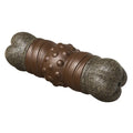 Wood colour plastic bone-shaped dog toy with textured surfaces for dental cleaning and sounding feature