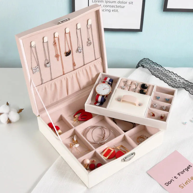 Minimalist red and white jewellery storage box for necklaces and rings