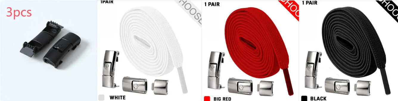 Press lock elastic shoelaces with 8mm widened flat design in various colours