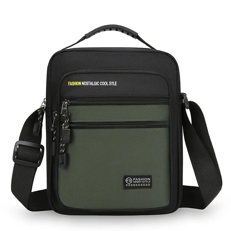 Men's waterproof nylon crossbody bag in green, black, dark blue, or grey colours