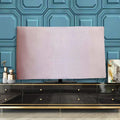 Soft velvet TV cover draped over a television, shown in pink, black, grey, khaki, green, and light blue colour options.