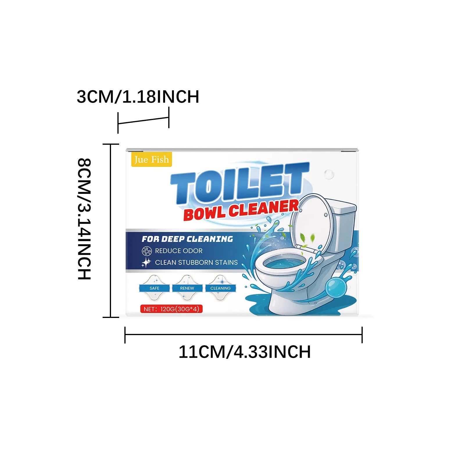 Toilet bowl cleaner powder in four white 30g sachets for removing urine stains and odours