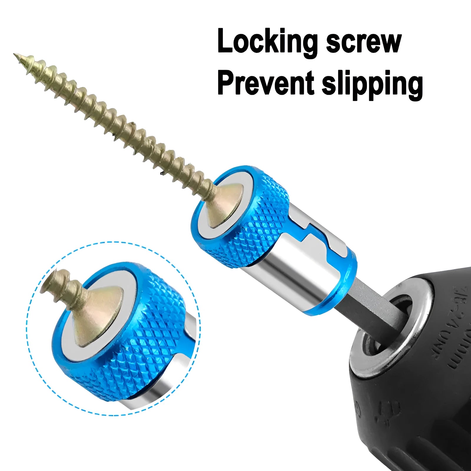 Light blue screwdriver bit with magnetic ring, slotted head type, high carbon steel construction