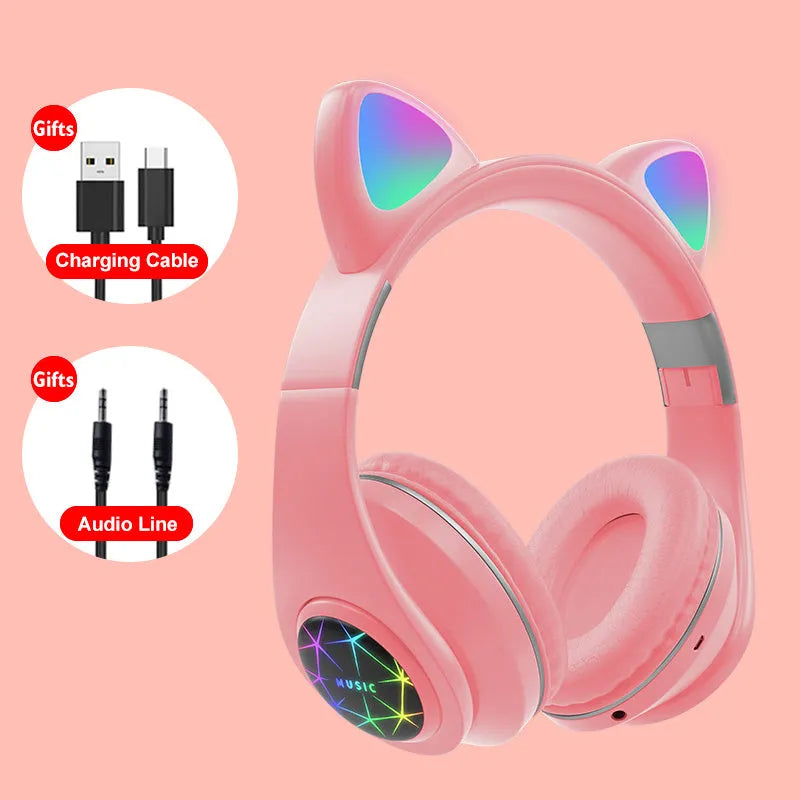 Cat ear styled wireless Bluetooth sports headset in various colours on display