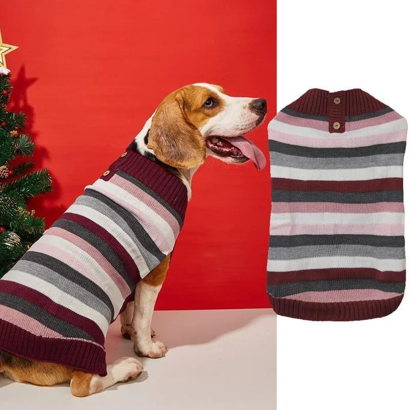 Grey acrylic knit dog sweater with horizontal side zip and a chest pocket on a small dog.