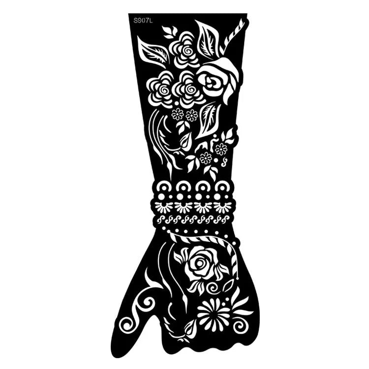 Hollow geometric tattoo sticker sheet with 30 machine-cut 3D paper carving patterns