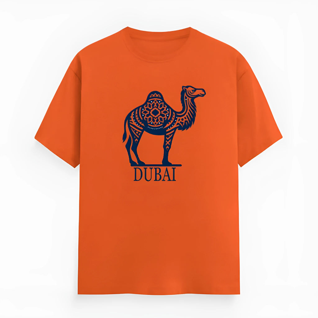 Orange cotton round neck t-shirt with short sleeves and straight cut design