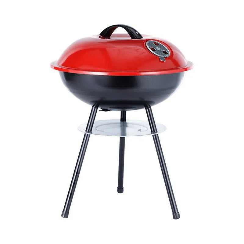 14-inch portable iron barbecue grill with modern minimalist design on a circular cooking surface