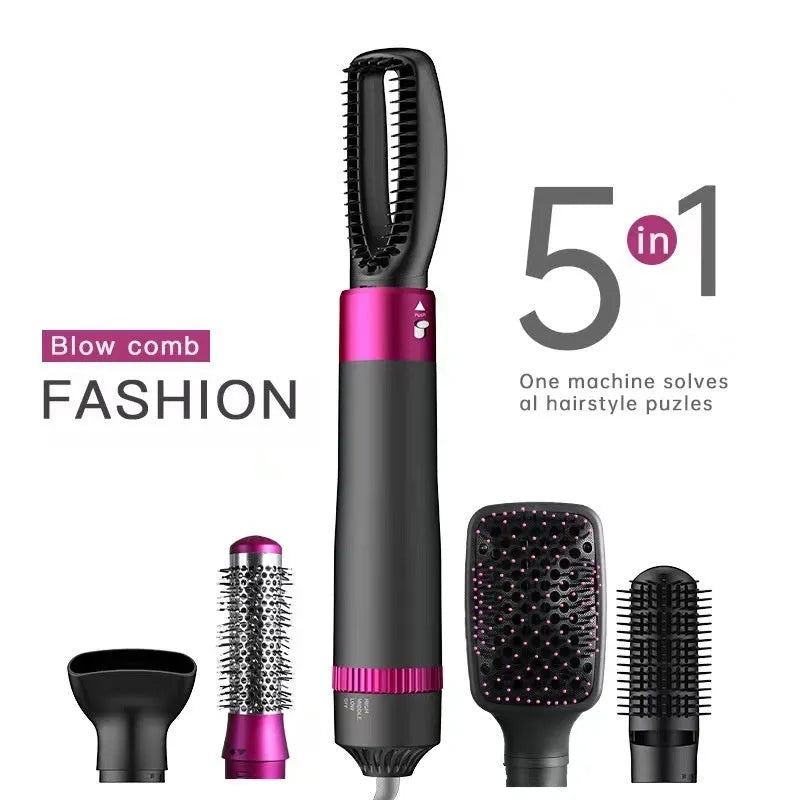 Dyson grey 5 in 1 hair dryer brush styling tool with multiple brush attachments on white background