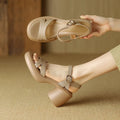 Women's open toe platform sandals in apricot colour with adjustable rounded toe holders