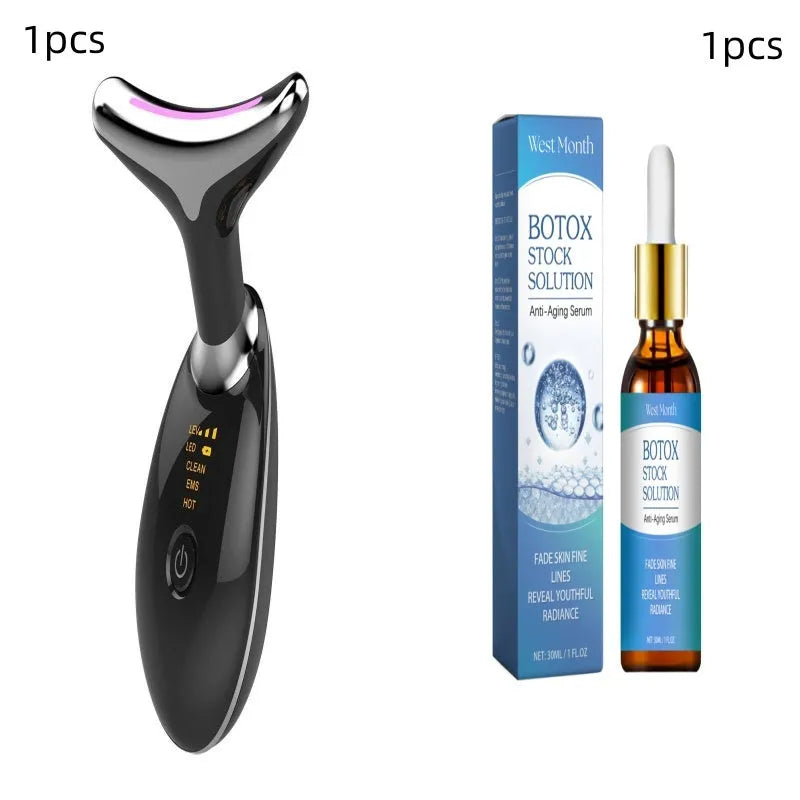 EMS thermal electric neck lifting massager with LED lights on a white background