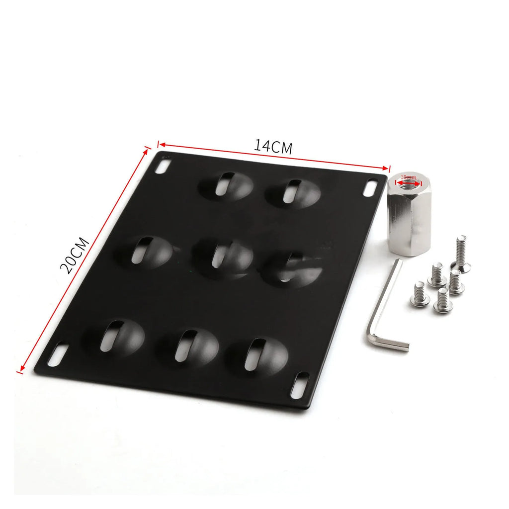 Metal American licence plate frame with integrated trailer hook for car modification, 21x10 cm.