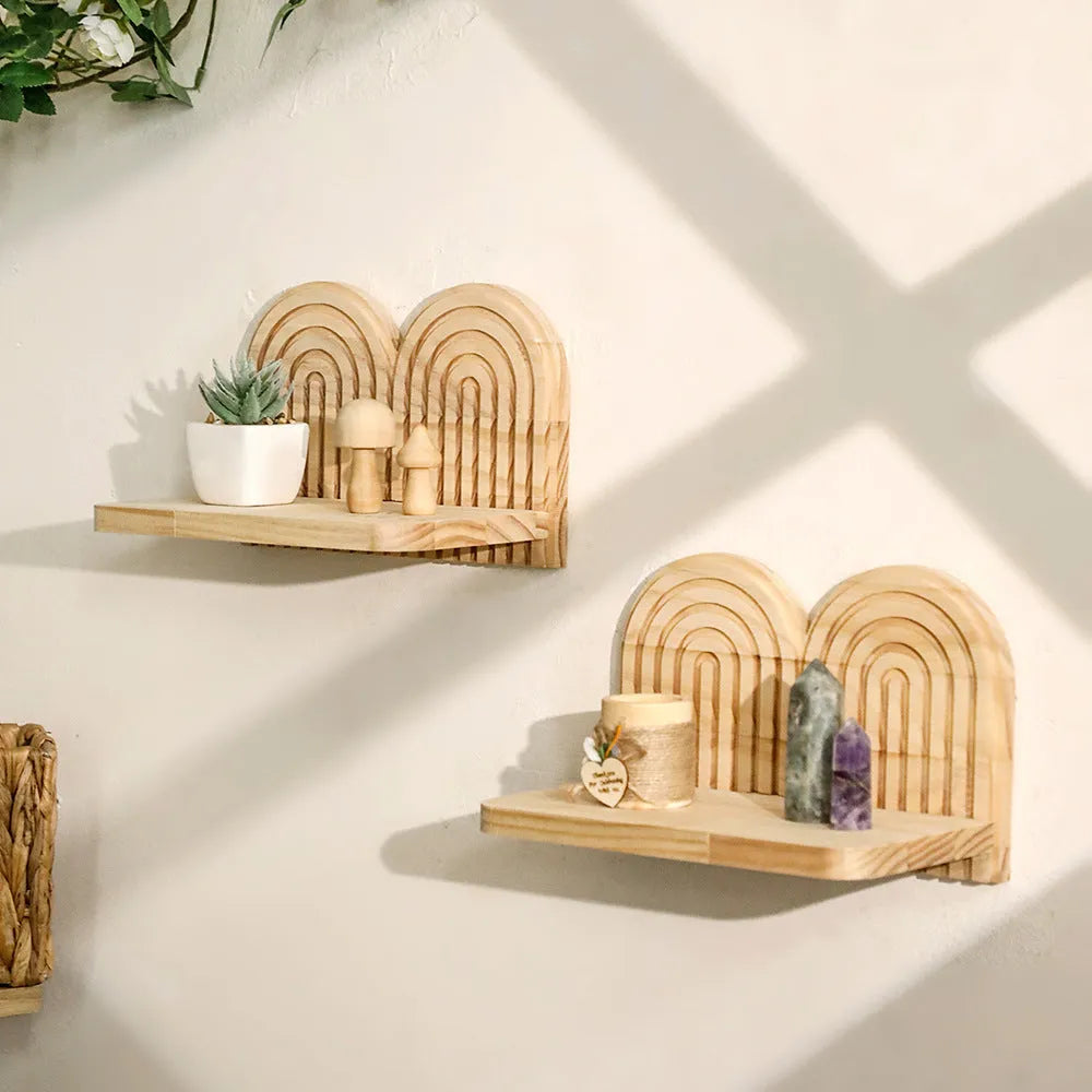 Solid wood wall-mounted flower pot storage rack with multiple layers for plant organisation