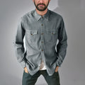 Denim cardigan coat in cotton fabric showing regular fit design