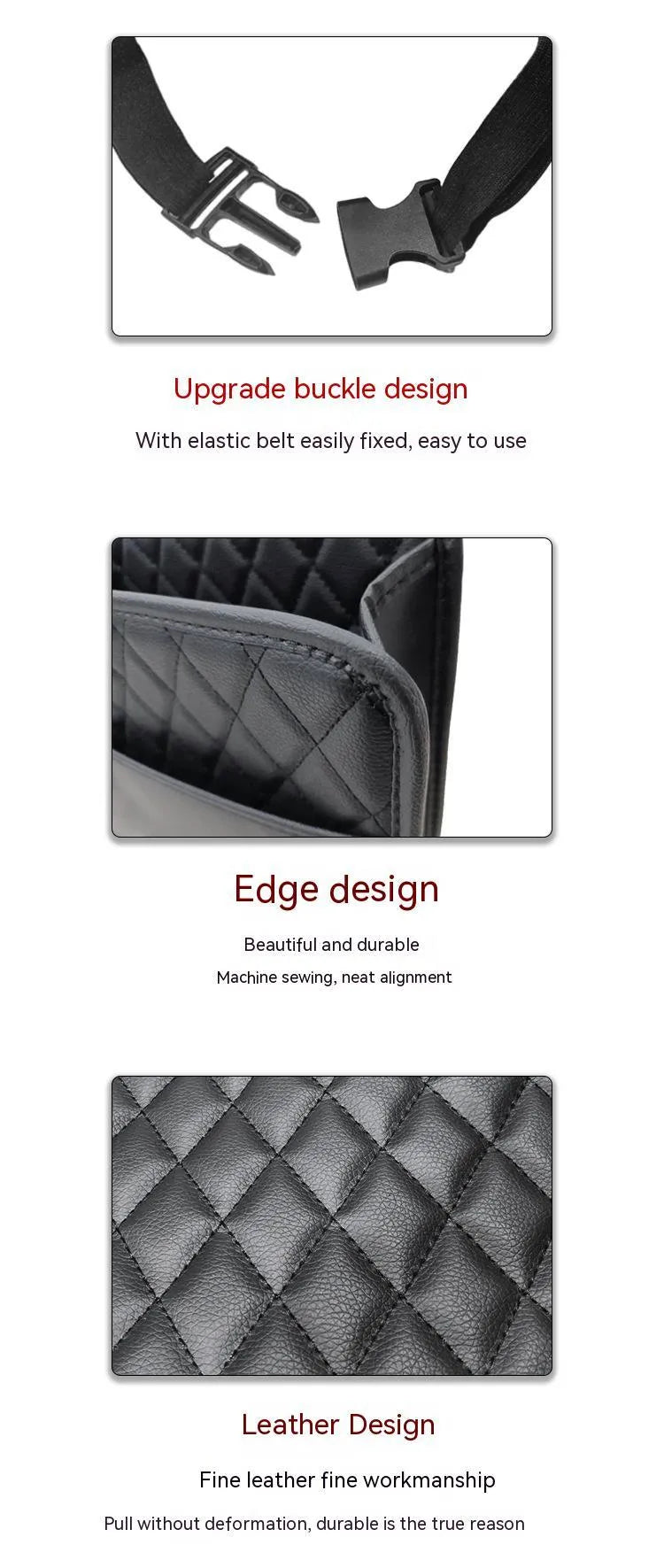 Leather car interior hanging storage bag and trash can in black, pink, green, or white colour