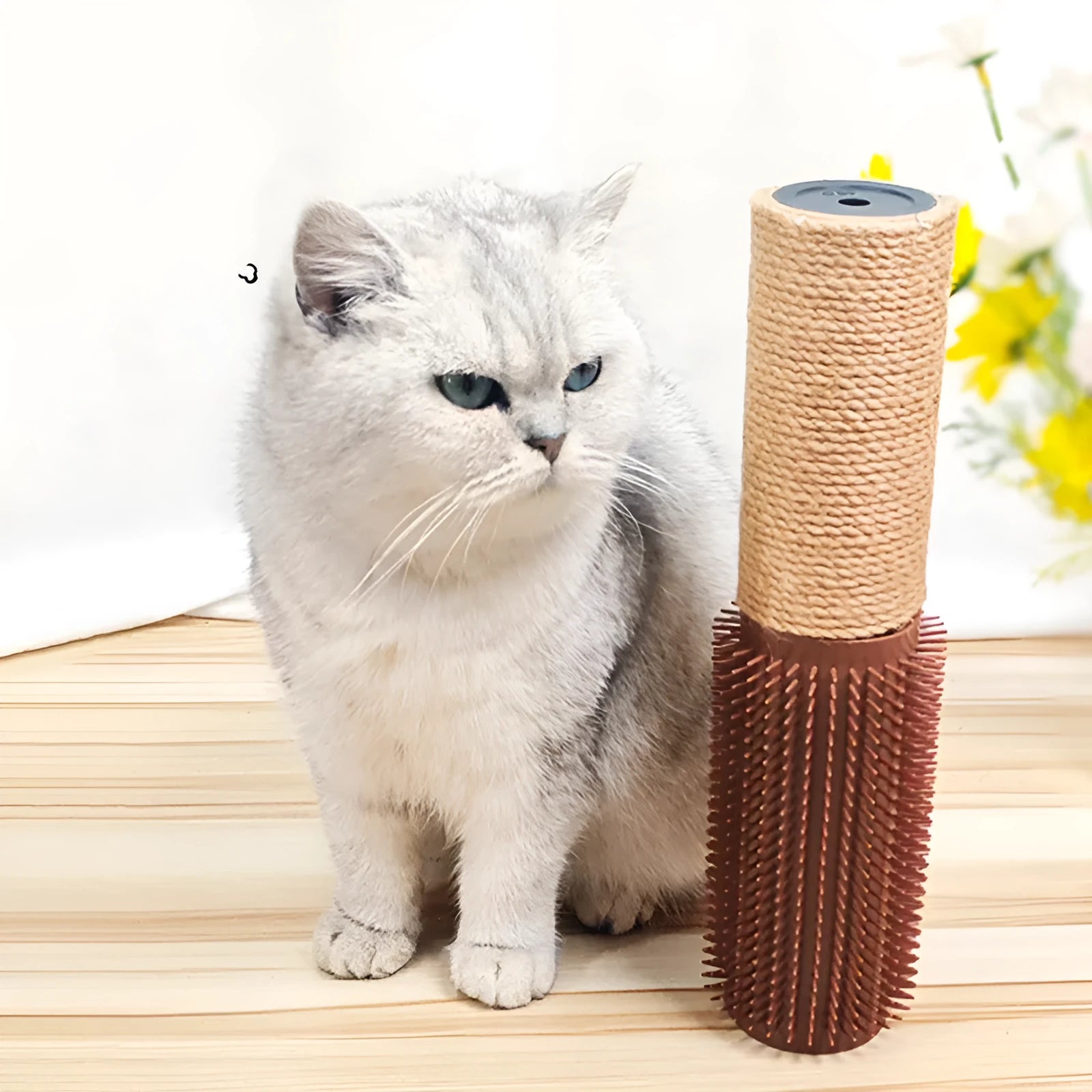 Sisal cat scratching post measuring 30cm tall, available in brown or grey colour
