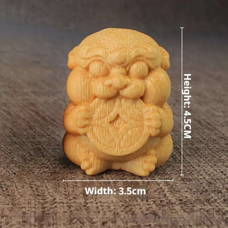 Solid bamboo hand-carved ornament with Money Frog design, 4.5cm high.
