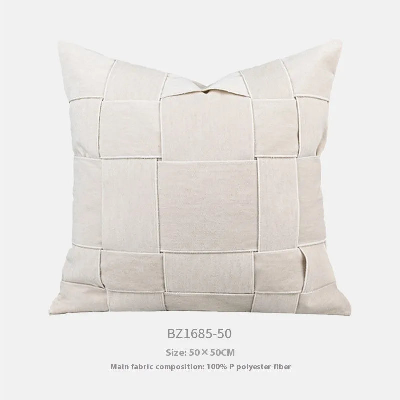 Square chenille woven sofa cushion pillow in beige, measuring 50 by 50 centimetres.