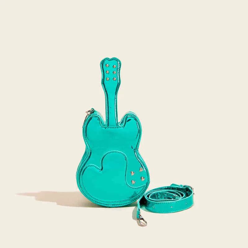 Guitar-shaped creative arts crossbody shoulder bag in PU leather