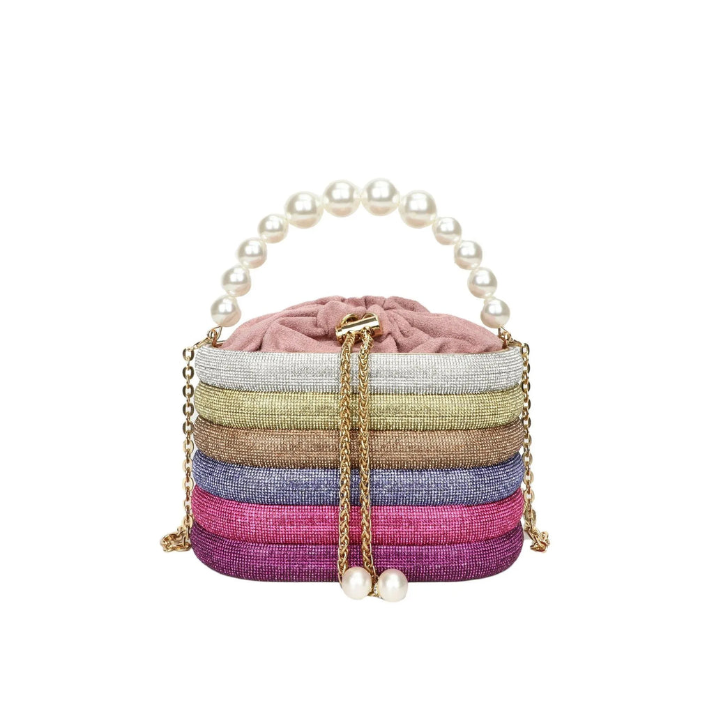Women's retro style crossbody dinner bag with beaded decoration in soft PU material