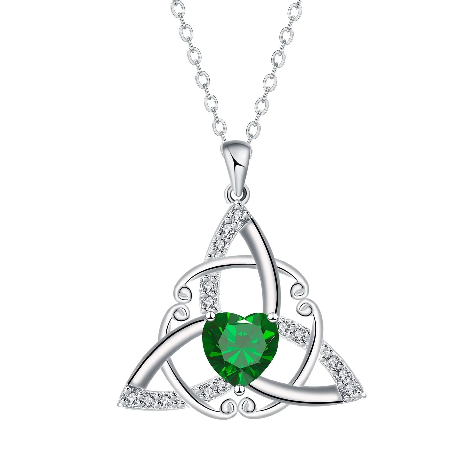 Copper Celtic knot pendant necklace in choice of electroplated colours: white, blue, green, or red.