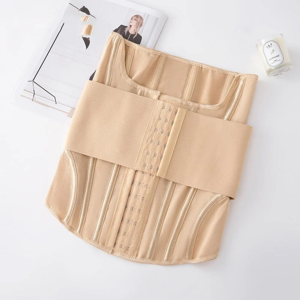 Nylon waist training belly band in black or apricot colour showing belt tie fastener