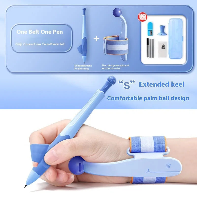 Blue anti-hook pen control corrector wrist brace with ABS nylon construction