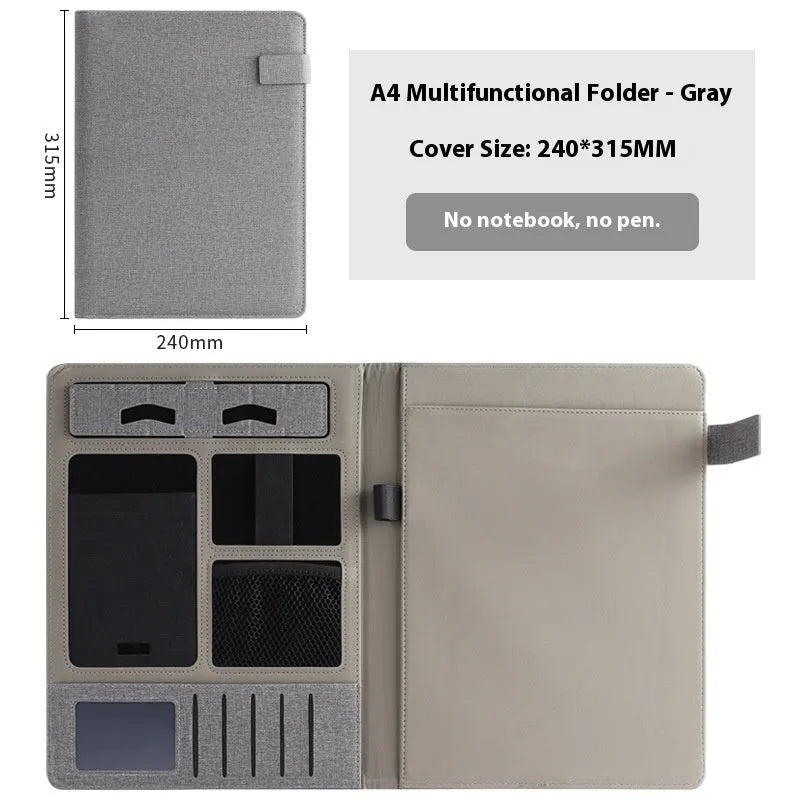 Leather A4 business folder in black with optional pen and notepad accessories