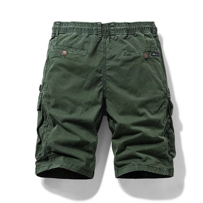 Men's Army Green cotton shorts with zipper pockets and Korean style fit for summer wear