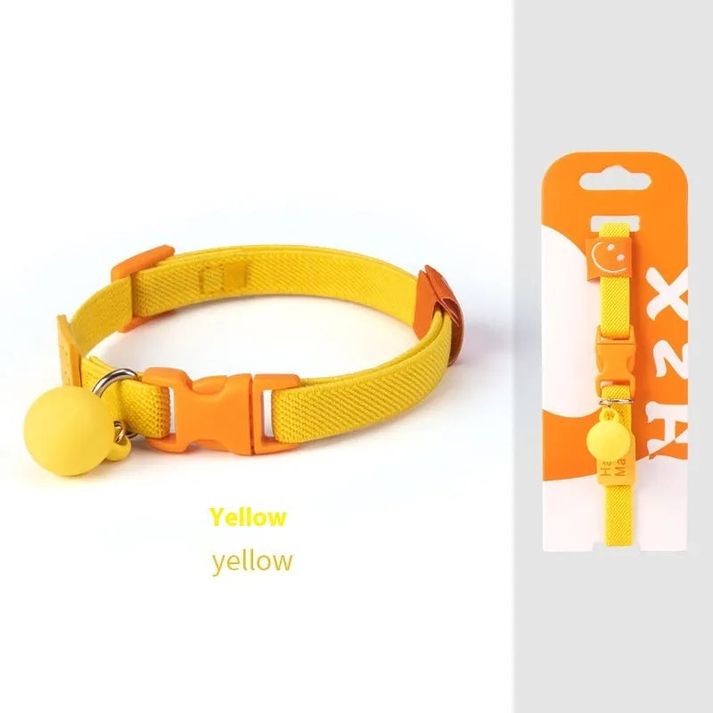 Small dog collar made of polyester with high elasticity, shown in one of seven colours on a white background.