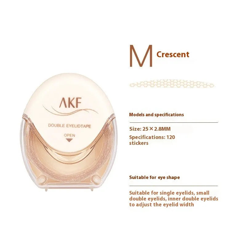 Roll of transparent lace-patterned double eyelid stickers for creating a natural eyelid crease.
