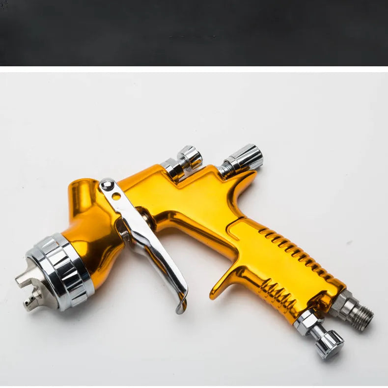 Gold aluminium alloy HVLP paint spray gun with 600cc plastic gravity cup and 1.3mm nozzle