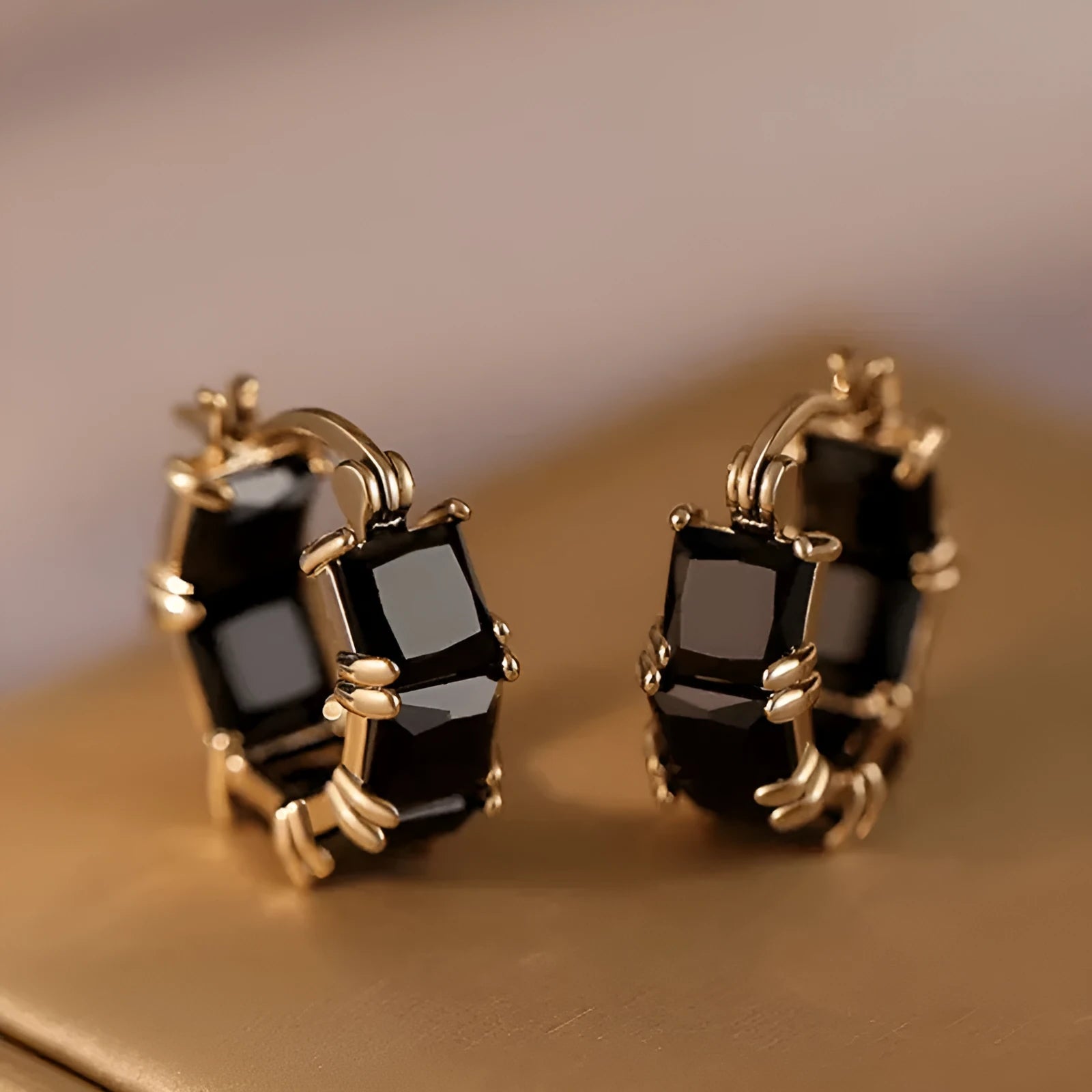 Geometric U-shaped women's earrings with crystal zirconium elements in black, pink, or white variants