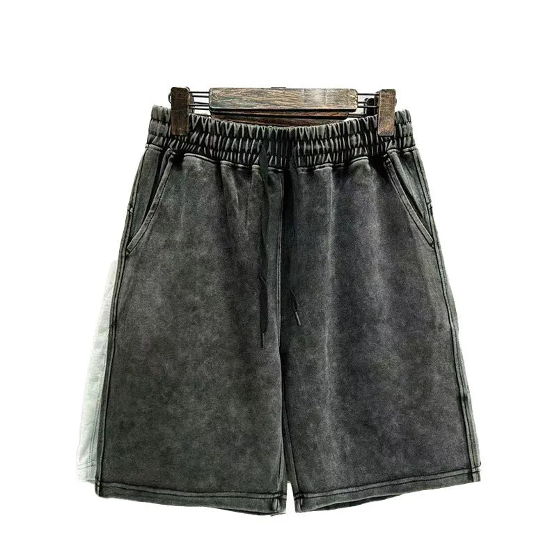 Men's cotton casual shorts with distressed detailing in straight-leg loose fit